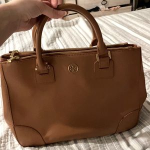 Brown Tory Burch handbag.